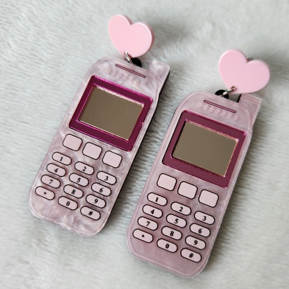 90s Pink Cell Phone Earrings - Picture 1 of 7